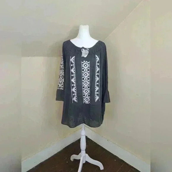 CALYPSO St Barth Dark Gray 100% Cotton Silver Embroidered Tunic Top Size M - Picture 1 of 12